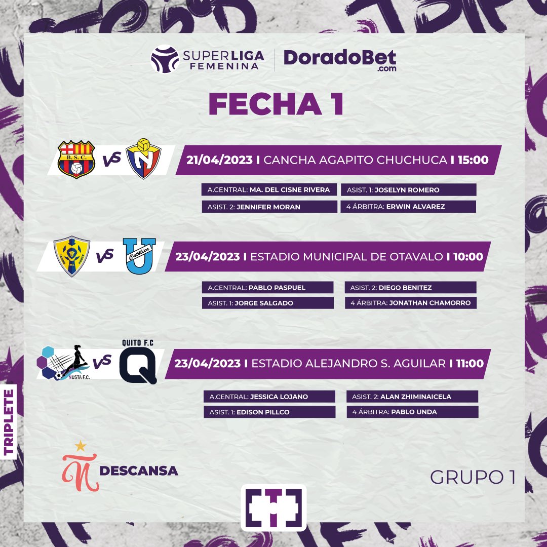 Triplete593's tweet photo. #Fecha1 | SuperLiga Femenina-Doradobet 2️⃣0️⃣2️⃣3️⃣ 🇪🇨⚽️⁣⁣⁣

Todo listo para la primera fecha de la SuperligaFemenina. 🤩💃🏻

¿Están list@s? 💪🏼😎

⁣⁣#SuperLigaFemenina #slf2023 #doradobet #futbol #FútbolFemenino #Ecuador  #Mujeres #Deporte #Soccer #triplete593 https://t.co/wOSCgWADr6