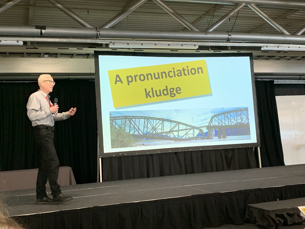 #iatefl2023 #harrogate Lewis Lansford introduces us to a fabulous word: a kludge, meaning a haphazard or makeshift solution to a problem, and shows some kludges to help learners manage to articulate consonant clusters.