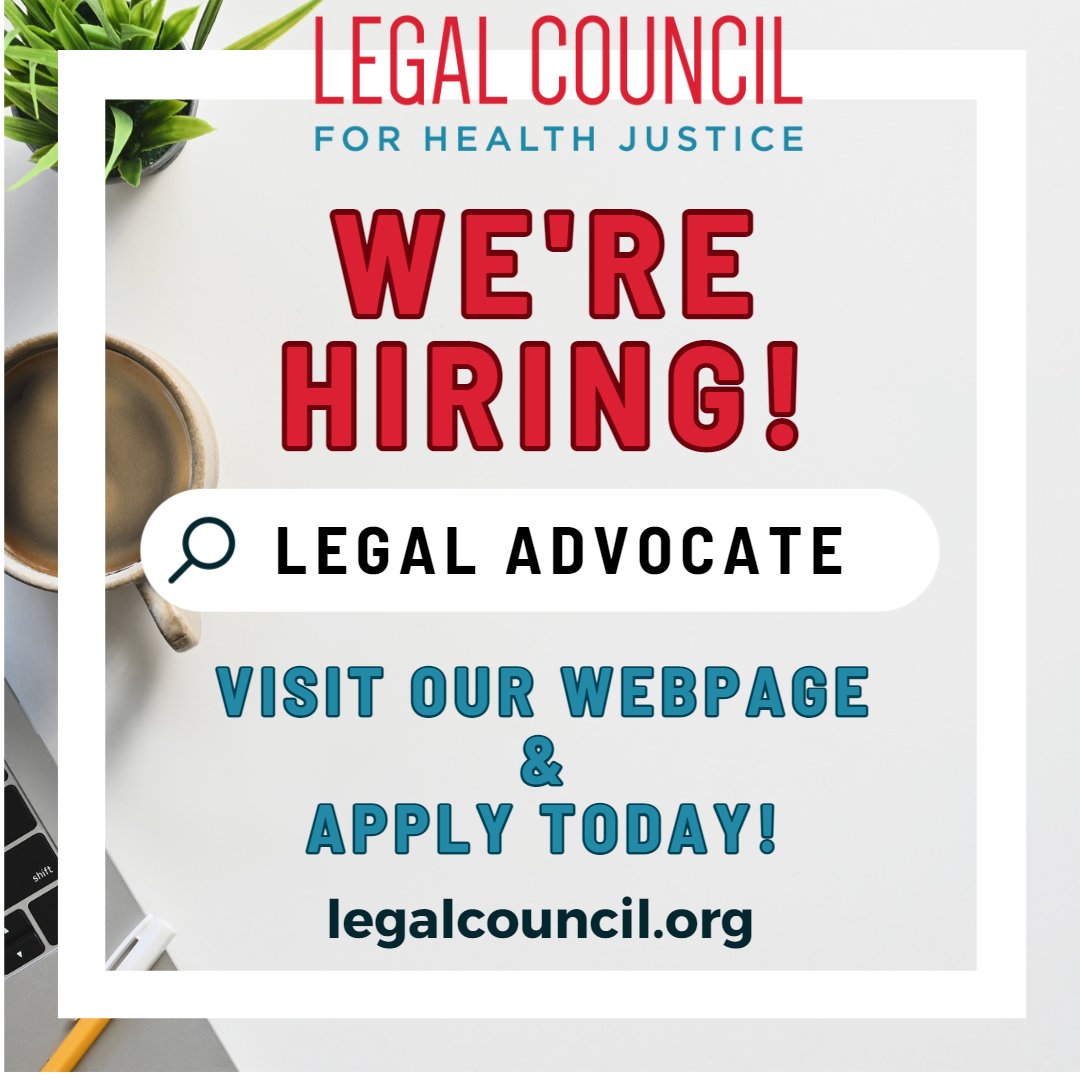 Legal Council is hiring a Legal Advocate for our AIDS Legal Team! Interested? Head over to our website (legalcouncil.org/work-with-us) to read the full job description and apply today—we'd love for you to join our team! #nowhiring #hiv #legalcouncilforhealthjustice