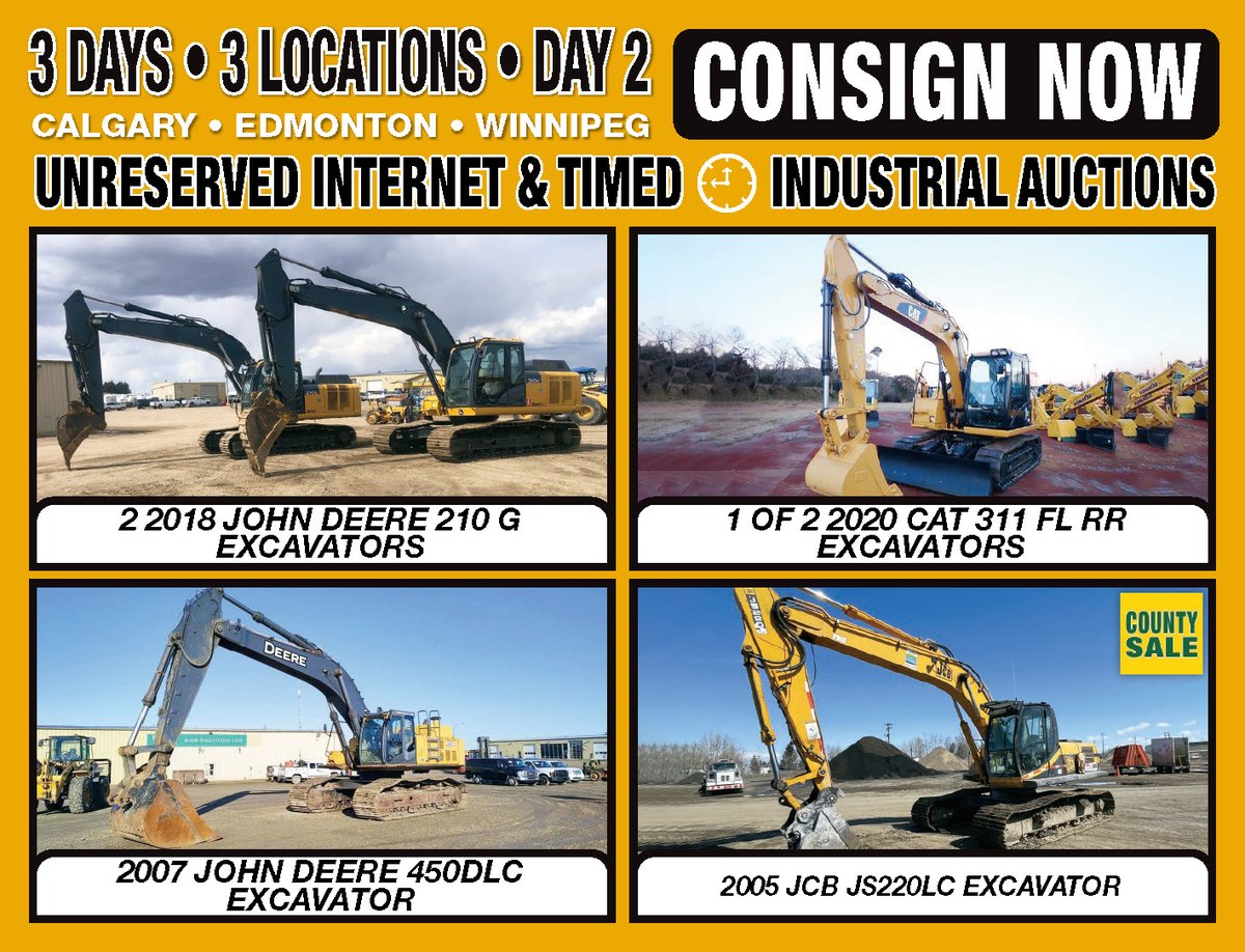MichenerAuction's tweet photo. Michener Allen Auctioneering Ltd Next 3 Day, Calgary, Edmonton &amp; Winnipeg Public Unreserved Industrial Auctions are May 4th &amp; 5TH 2023 at 9:00 AM. Day 2 Friday May 5th Featuring Equipment &amp; Commercial Trailers info @ https://t.co/tIN2uWDQMz https://t.co/S8bHl95Zxl