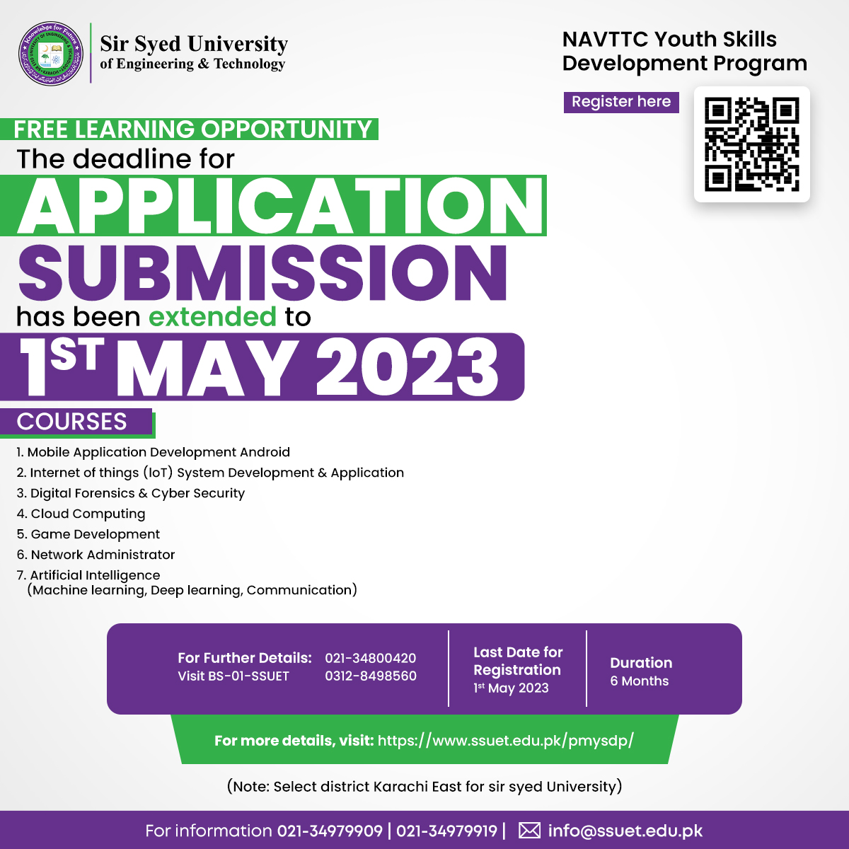 SSUET_Official's tweet photo. There's still time to register for NAVTTC, the deadline has been extended to the 1st of May 2023!
𝐎𝐧𝐥𝐢𝐧𝐞 𝐀𝐩𝐩𝐥𝐲 𝐋𝐢𝐧𝐤: https://t.co/rrErWmVpsr
#SSUET #FreeAdmissions #FreeTraining #NAVTTC https://t.co/aJBzzYTarH