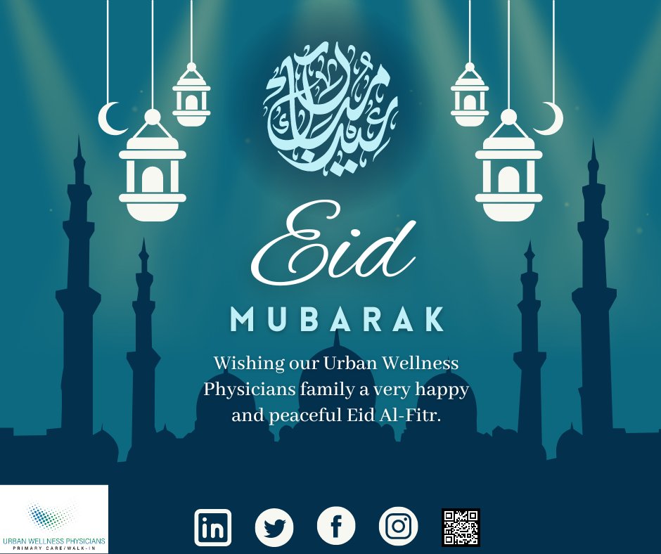 UWPhysician's tweet photo. Wishing our Urban Wellness Physician’s Family a very happy and peaceful Eid-Al-Fitr.🌙
Have a great one!
#EidAlFitr23 #UWP #UrbanWellnessPhysicians #primarycarebrooklyn #Nowopen #openonweekends #Brooklyn #NYC #Newyork #healthcare #medical #wellness #hospital #clinic https://t.co/Dk5G9Ghssc