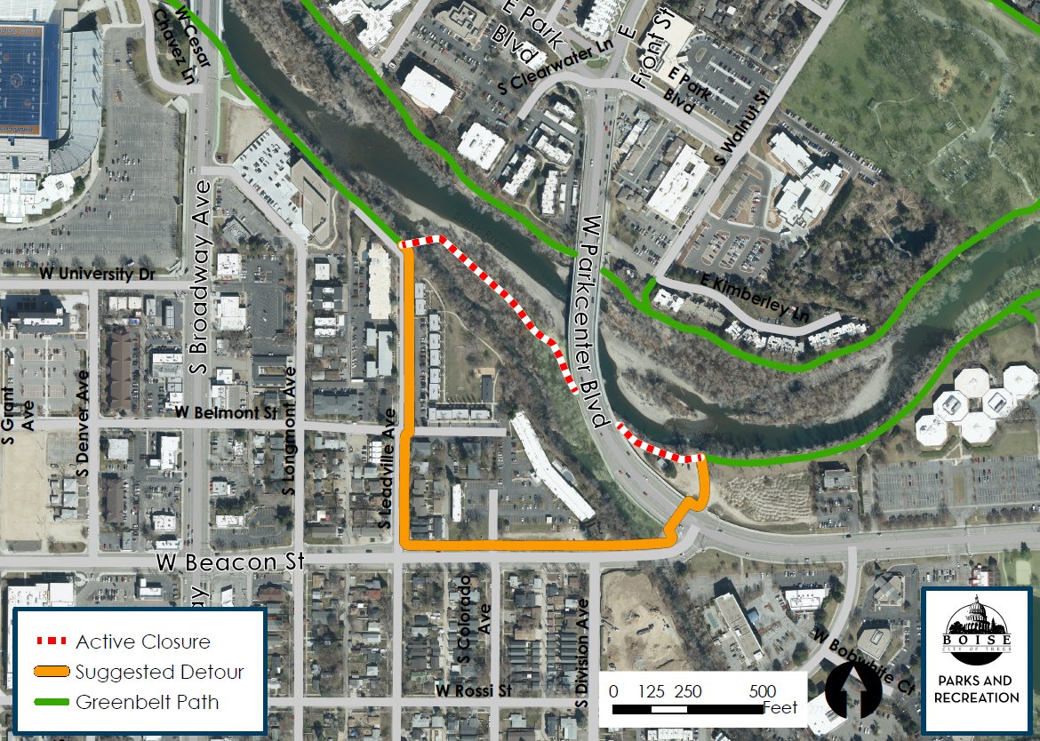 boiseparks's tweet photo. 🚫💦The Greenbelt has flooded under the West Parkcenter Bridge - this section of the pathway is now closed. Boise River flows are expected to rise even more in the coming days, so please use caution and follow all Greenbelt closure signage.
More: https://t.co/JKSYiS4rWp https://t.co/rutX1J4Qz5