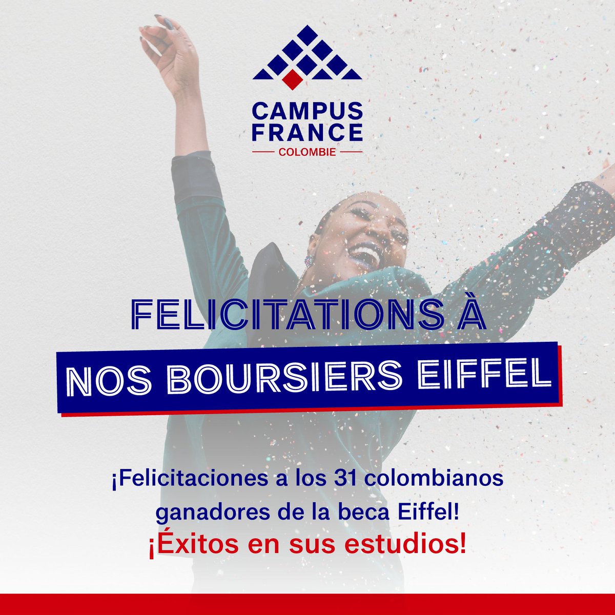 Felicitations à nos boursiers Eiffel 🥳 ¡Felicitaciones a los 31 colombianos ganadores de la beca Eiffel! ✨👏🏼 👩🏻‍🎓Esta beca otorgada por el Estado francés, tiene como objetivo atraer a los mejores estudiantes extranjeros (máster y doctorado) ¡Éxitos en sus estudios!