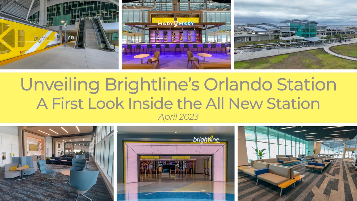 RoamingRailfan's tweet photo. @GoBrightline unveiled their brand new Orlando station to the public today. Located at Orlando International Airport near the new Terminal C, this station will be Brightline's gateway to Central Florida when service begins later this summer. 
Video: https://t.co/3Vo5qHq1Fi https://t.co/MiC2hEdBAY