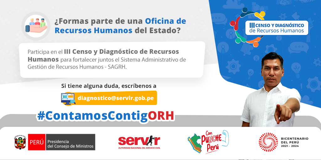 SERVIR_PERU's tweet photo. 📌¿Eres un/a jefe/a o gestor/a de la #ORH del Estado?
Participa en el “III Censo y Diagnóstico de Recursos Humanos” en las etapas de censo y encuesta.
Ingresa con tus credenciales 👇
☑️Censo: https://t.co/FB7dXy0b2C
☑️ Encuesta: https://t.co/wzWpXDu3Jk

#ContamosContigORH https://t.co/I1npE7aLqB