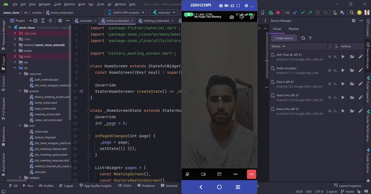 devsinghshubham's tweet photo. 🚀Exciting news!🚀 I have created a #mobileapp that clones the popular #Zoom app using #Dart and #Flutter. With features like 🎥video conferencing and #Firebase authentication, check git hub repo ! #FlutterDev #FirebaseDevelopment #MobileAppDevelopment #ZoomClone 📱💻🔥 https://t.co/O6LdBjqIlW