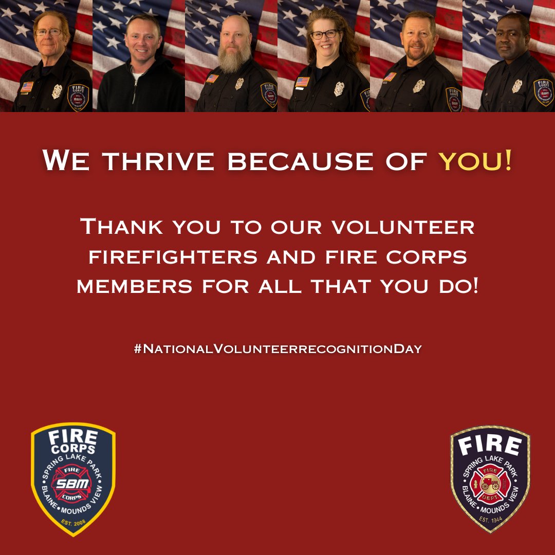 We thrive because of YOU! Thank you to our Volunteer Firefighters and Fire Corps members for all you do. You are the backbone of SBM and deserve to be recognized every day! #NationalVolunteerRecognitionDay 💙
