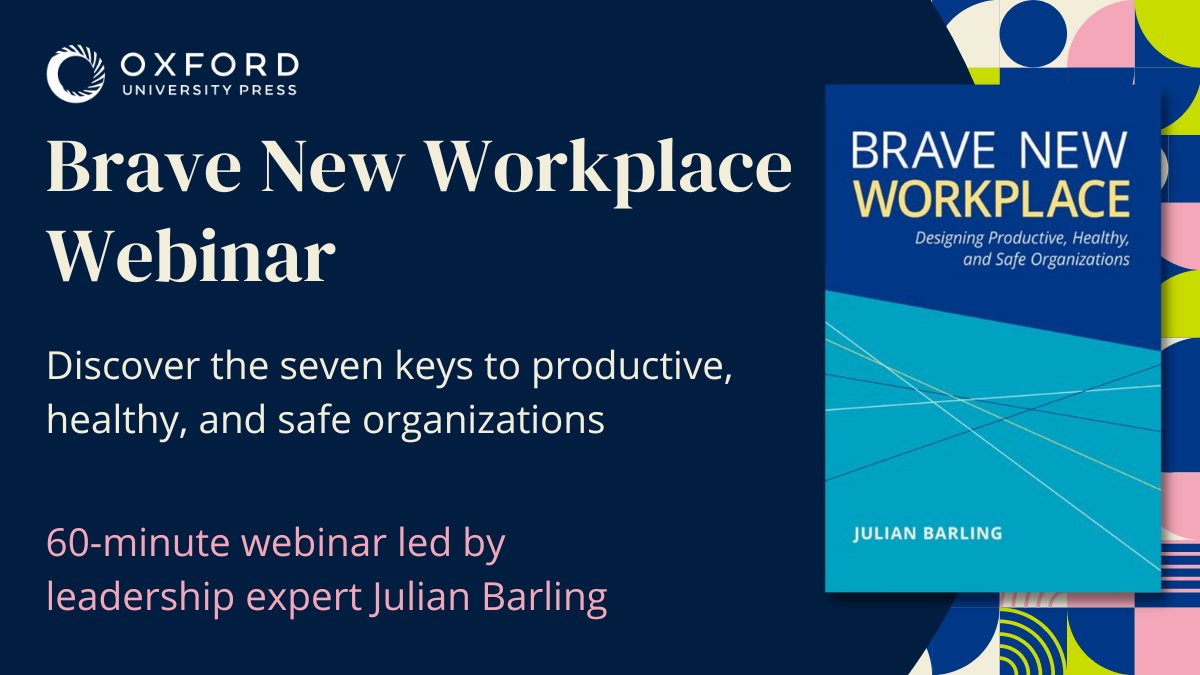 OUPPsychology's tweet photo. #SIOP23 attendees, we have an inspiring free webinar for you. Watch @JulianBarling's session on 'Building the Brave New Workplace'.
> https://t.co/1QFXSj9SfS.
#RethinkWork #orgpsych #workplacepsychology #leaderdevelopment https://t.co/N0PF6FiaSk