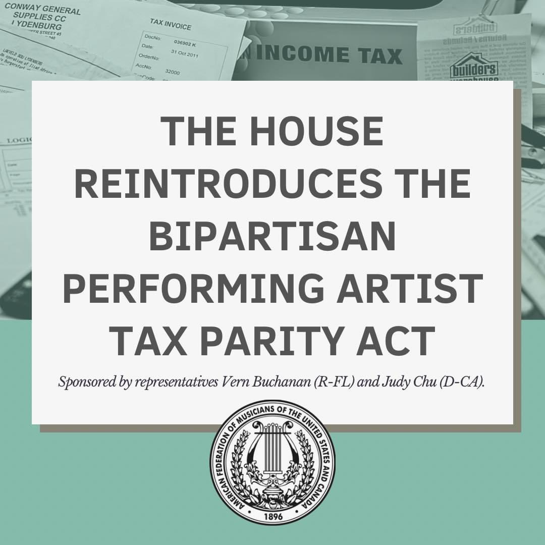 NRMA298's tweet photo. RT@The_AFM We applaud Reps Buchanan (R-FL) and l Chu (D-CA) for reintroducing the Performing Artist Tax Parity Act. #PATPA would raise the adjusted gross income cap for taxpayers to help ensure #artsentertainment workers qualify to deduct qualified work-… https://t.co/53BsNAOtZP