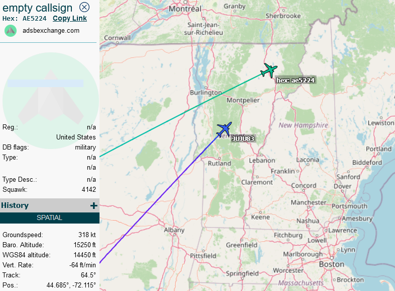 SirListenalot's tweet photo. Unknown #AE5224 as #PLINK38 behaves like a special #C130 (A-/H-/M-?). On the 18th it got a refuel by #KC46 #AE5BC7 as #JUJU83 and was followed by an unknown #INLAW39 https://t.co/6AkUsnZSKJ