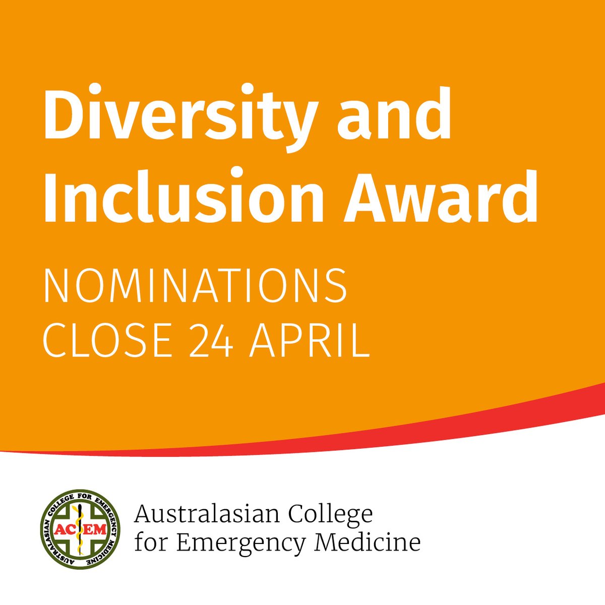 acemonline's tweet photo. Nominations for the 2023 ACEM Diversity and Inclusion Award close soon!

The award recognises those leading culture change in emergency departments, hospitals and the profession as a whole through the promotion of diversity in #emergencymedicine.

https://t.co/qcjgJIOr4R https://t.co/f6QTXefQDV