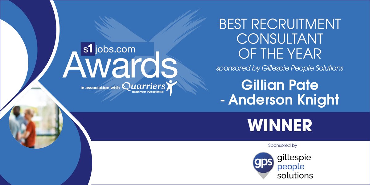 s1jobs's tweet photo. Best Recruitment Consultant of the Year – sponsored by Gillespie People Solutions 
COMMENDATION: Andrew Robinson – iMultiply 
WINNER: Gillian Pate - Anderson Knight https://t.co/umhuwEHUkt