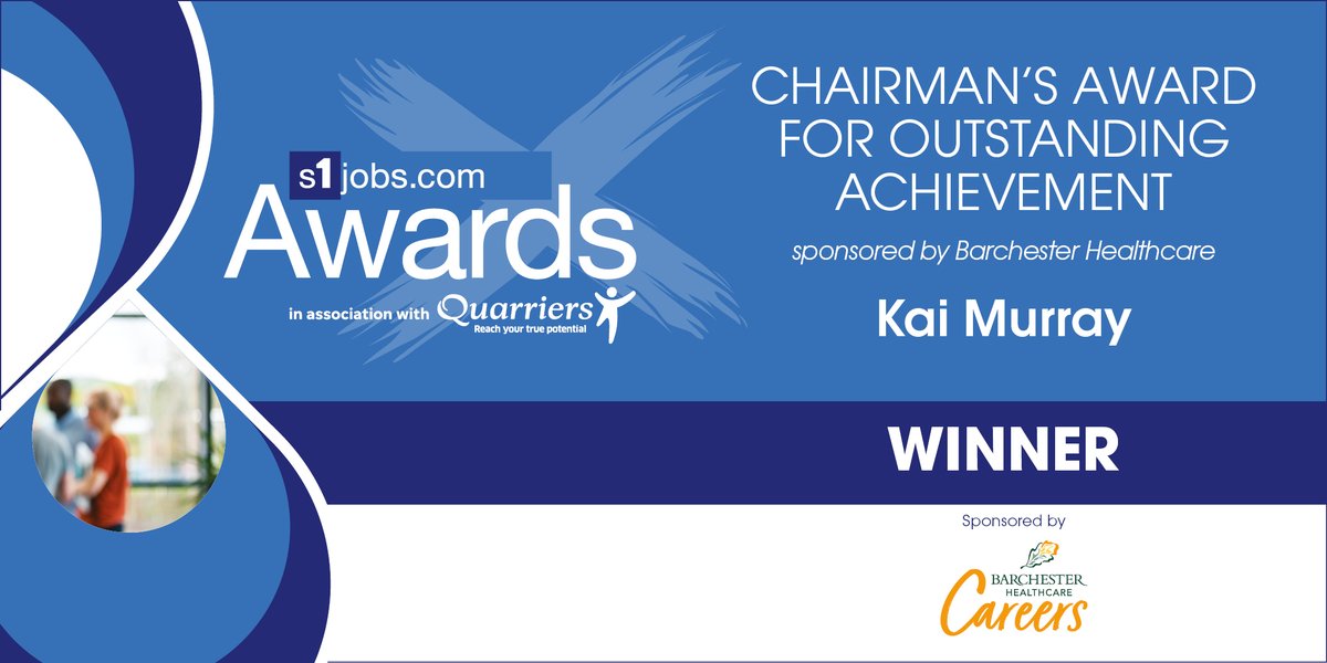 s1jobs's tweet photo. Chairman’s Award for Outstanding Achievement – sponsored by Barchester Healthcare 
WINNER: Kai Murray https://t.co/gmRrYRwGzs