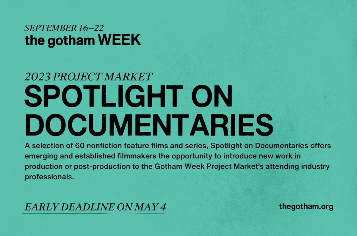 weare_thegotham's tweet photo. Applying to the Spotlight on #Documentaries section of the #GothamWeek #ProjectMarket? Don't miss our info session on Wednesday, 4/26 with our Programming Team to learn more about the application process & what to expect during Gotham Week. RSVP — https://t.co/kqXy85pTt2 https://t.co/tVIFKu10iR
