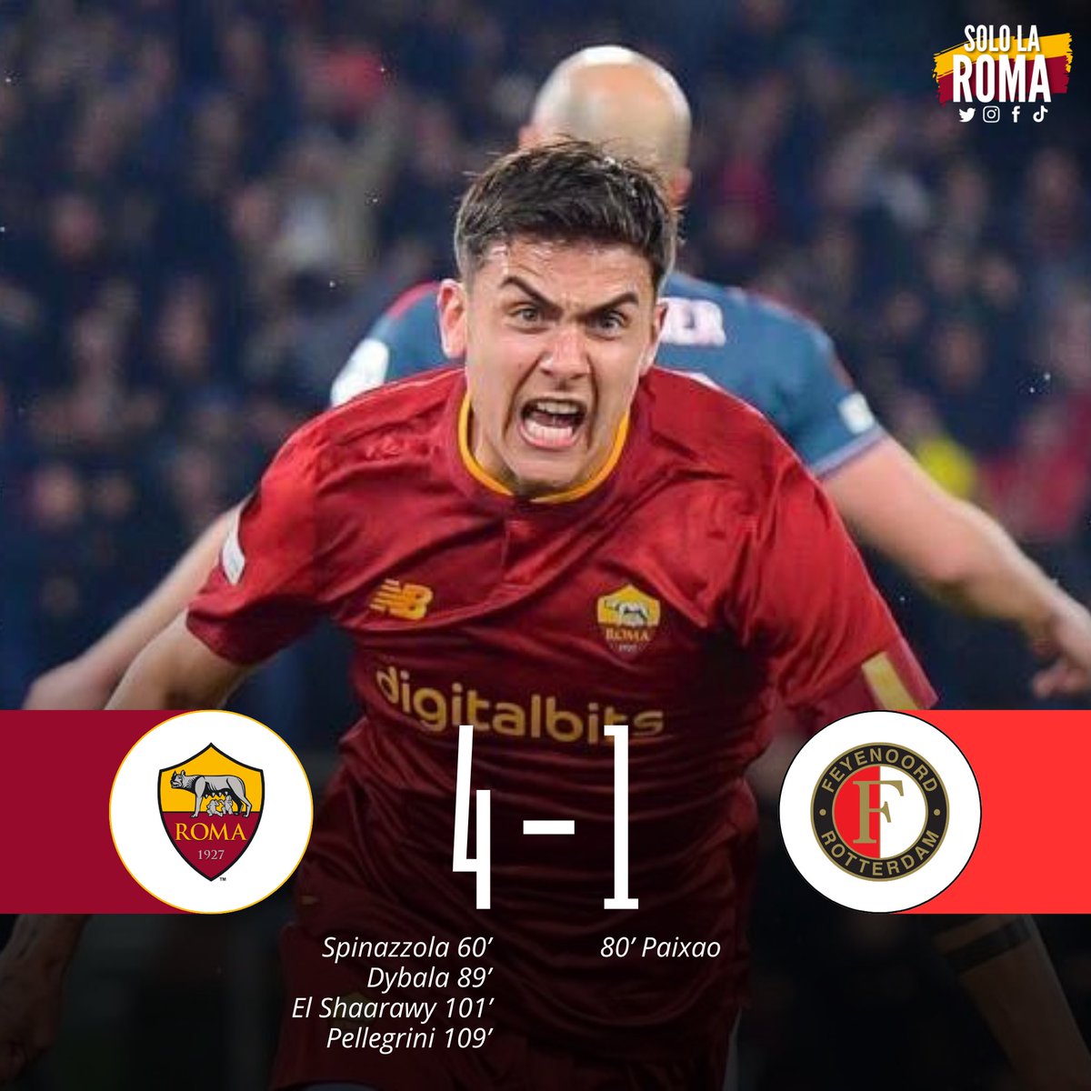 sololaromait's tweet photo. 4 gol, una partita fantastica e uno stadio da sogno: LA ROMA È IN SEMIFINALE DI UEFA EUROPA LEAGUE! 

#ASRoma #RomaFeyenoord #Europeague https://t.co/WwcbBnwIA0