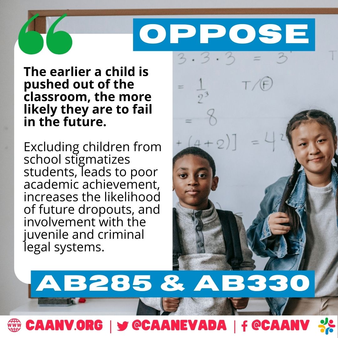 CAANevada's tweet photo. Today, we, along with ✨dozens of individuals &amp; organizations✨ submitted this opposition letter urging the Assembly to reject proposals that permit long-term or permanent expulsion of Elementary School children 👦👧🧒 NO on #AB285 &amp; #AB330👎 #NVLeg

READ: https://t.co/nwmKUiEplq https://t.co/Itegbz2WFz