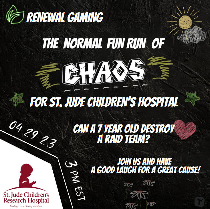 GamingRenewal's tweet photo. Join us Saturday April 29th 3 pm est πCHAOS FOR A CAUSE! π https://t.co/tdSfmw9TYI π#warcraft #stjude #chaosraid #renewalgaming https://t.co/P7hmU93kF8