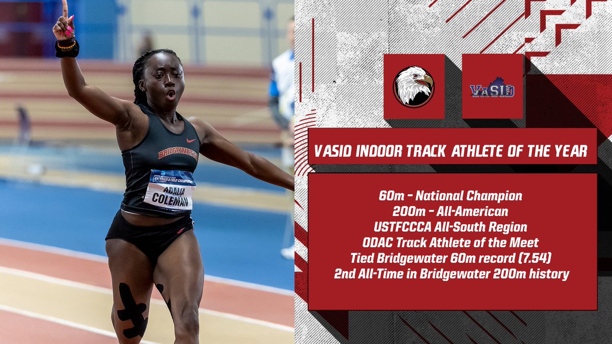 Bridgewater Eagles (@bcathletics) on Twitter photo The perfect way to cap off a historic indoor season!!π¦
Adalia Coleman of <a href="/BCXCTF/">Bridgewater College (Va.) XC-T&F</a> named VaSID Women's Indoor Track Athlete of the Year #BleedCrimson #GoForGold
πbit.ly/3AhxFNm The perfect way to cap off a historic indoor season!!π¦
Adalia Coleman of <a href="/BCXCTF/">Bridgewater College (Va.) XC-T&F</a> named VaSID Women's Indoor Track Athlete of the Year #BleedCrimson #GoForGold
πbit.ly/3AhxFNm