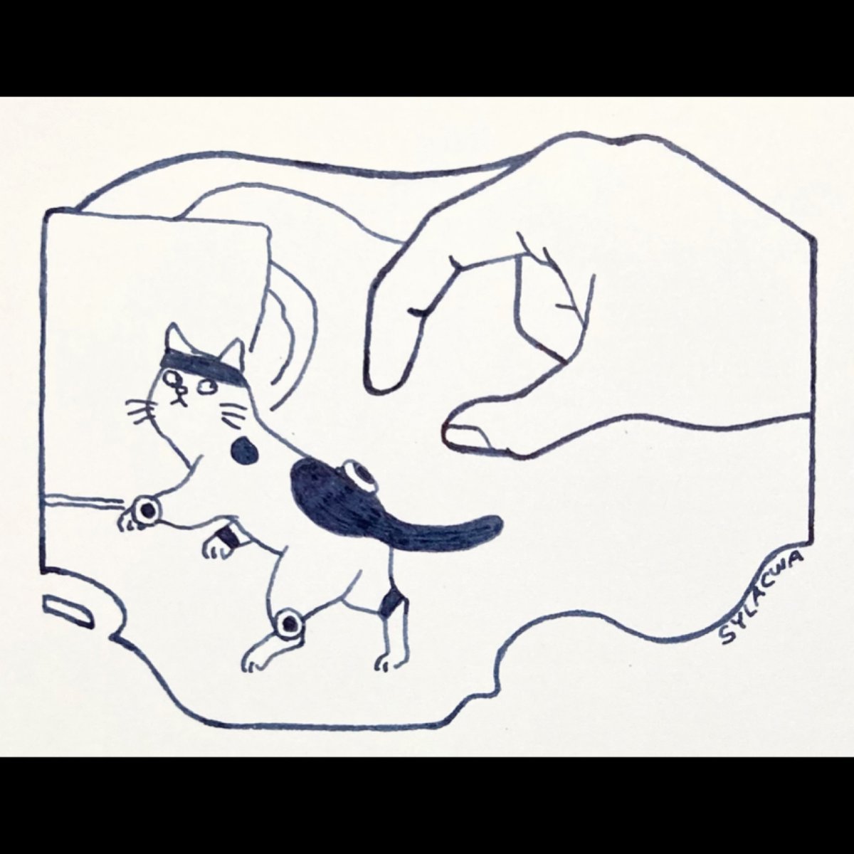 逃げるマカロン #mocopi 猫画  #InkDrawing #ペン画 #絵 #イラスト  4/28-30猫画個展@神田