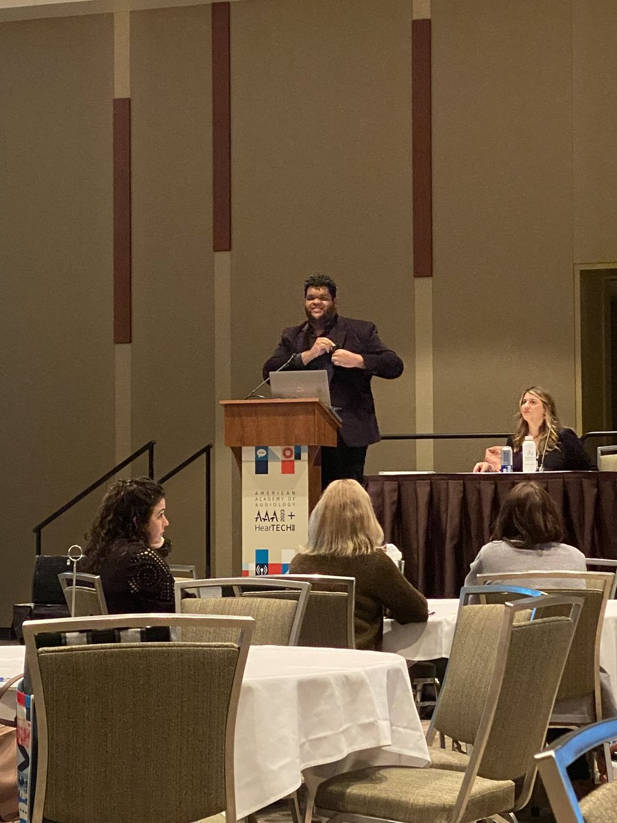 University of Miami starting off STRONG at #AAA2023 with <a href="/J_McNair_AuD/">Jordan McNair</a> WOWing the crowd during CI Grand Rounds! <a href="/umiamimedicine/">Miller Medicine</a> <a href="/UMiamiHealth/">UMiami Health System</a> <a href="/UHealthCHP/">Children’s Hearing Program</a> <a href="/AcademyofAuD/">Am Acad of Audiology</a>