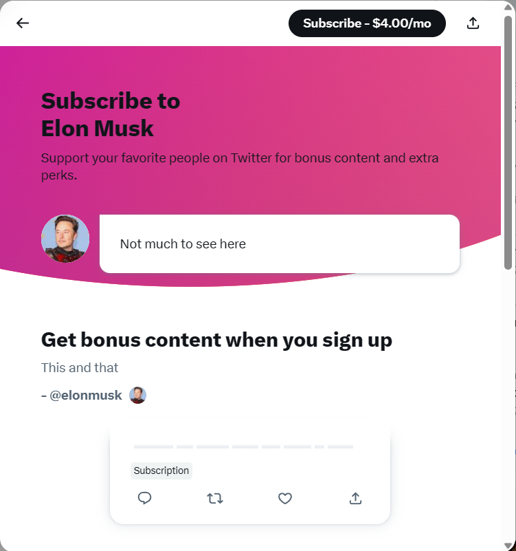 So now Elmo's plan is to get people to pay $4 a month to subscribe to his, um, scintillating "bonus content" which now consists of "Not much to see here" with the bonus content of, literally, "This and that."

How about NO.