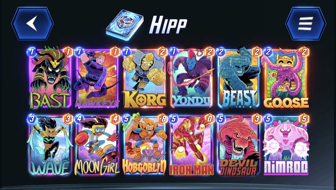 FrankosWorld's tweet photo. I finally have enough Dan Hipp cards to make a deck :D @MARVELSNAP https://t.co/9lOsK4E3T1