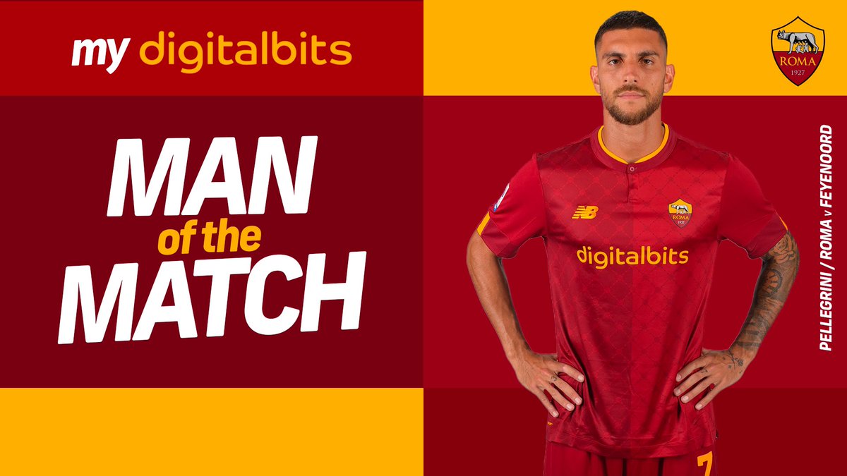 ASRomaEN's tweet photo. 🗳 | @DigitalBitsOrg 𝗠𝗢𝗧𝗠 🐺
    
🔁 Retweet this if Lorenzo Pellegrini was your Man of the Match from our win against Feyenoord! 

#ASRoma #UEL #RomaFeyenoord https://t.co/pI2Z5gWCcG
