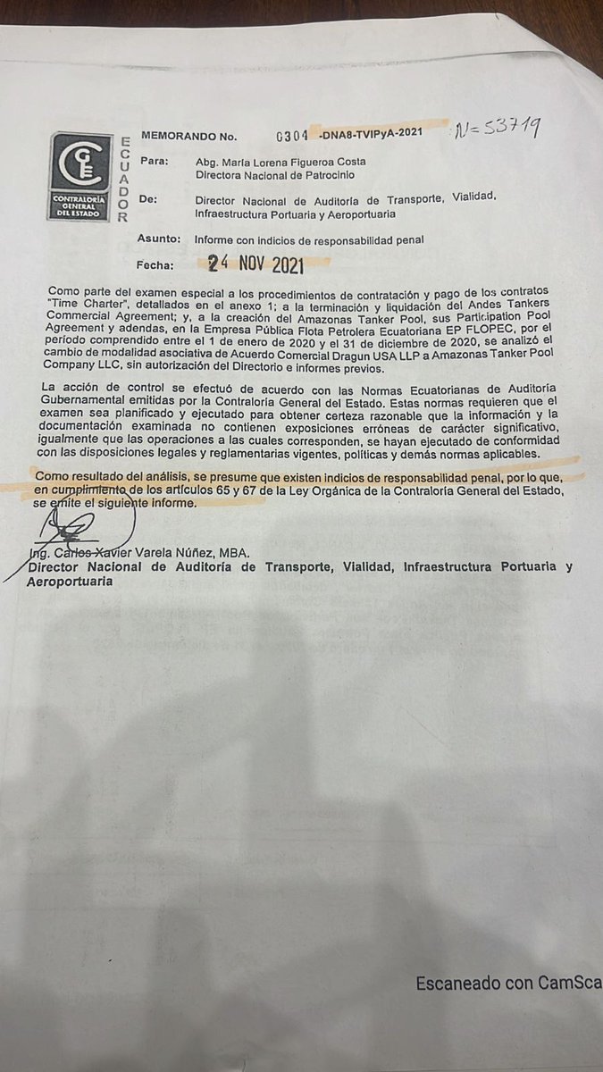 VivianaVelozEc's tweet photo. A pesar de las argucias de los abogados de #Lasso y que Contraloría ocultó el Informe DNA8-TVIPyA-2021 que determina indicios de responsabilidad penal en FLOPEC debe remitirlo a Fiscalización. Los  expertos en desvanecer glosas con #Celi quieren salvar a #Lasso. https://t.co/AyosLgtNbl