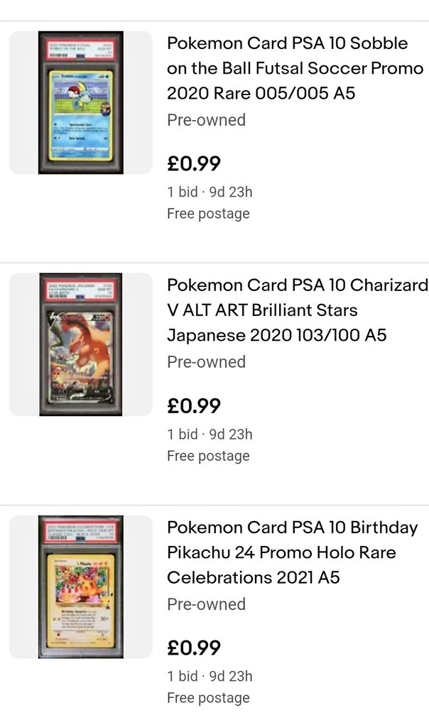 PlaySkapeGames's tweet photo. 🥳 99p **NO RESERVE** auctions are back! Over 40 beautiful graded Pokémon cards, all starting with 99p bids!
Shop here: https://t.co/uXl3eQQZDh
#pokemon #pokemoncollector #pokemoncollection #charizard #pikachu #PokemonCard #ogpokemon
#pokémon #pokemongo #pokemoncards https://t.co/XuCLZ1BtUa