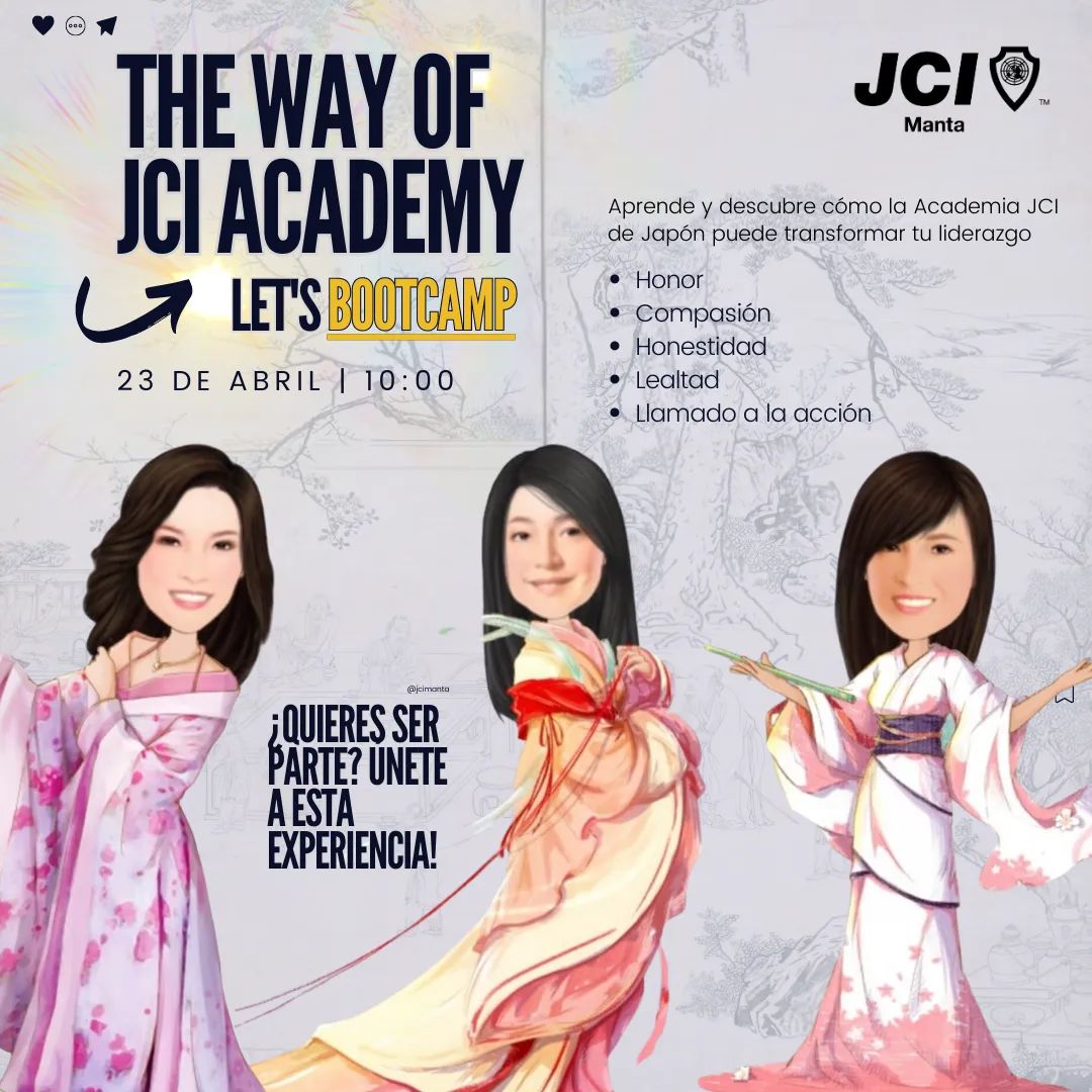 JCIManta's tweet photo. ¡LET'Bootcamp en JCI Manta!

Lleva a otro nivel tu liderazgo con nuestras Graduadas de la Academia JCI en Japón.

Bajo registro en el siguiente formulario podrás inscribirte  
👉  https://t.co/L1YsdwgCeo

Vive una experiencia de formación e interacción de otro continente. https://t.co/EF3uN5GaXc
