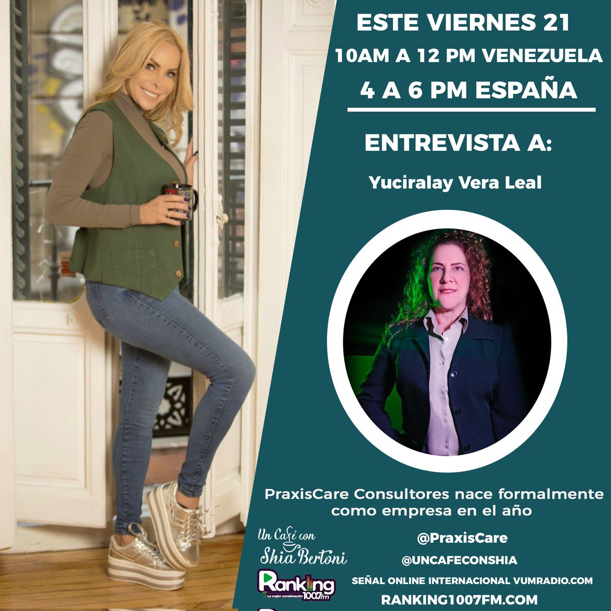 uncafeconshia's tweet photo. Este #Viernes en #UnCafeConShiaBertoni por @Ranking1007 desde las 10am a 12m 
@shiabertoni https://t.co/OWTBQ1FnR3