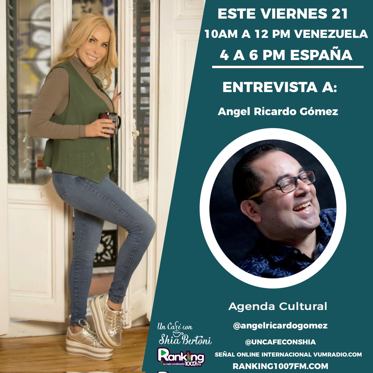Este #Viernes en #UnCafeConShiaBertoni por <a href="/Ranking1007/">Ranking100.7fm</a> desde las 10am a 12m 
<a href="/shiabertoni/">Shia Bertoni</a>
