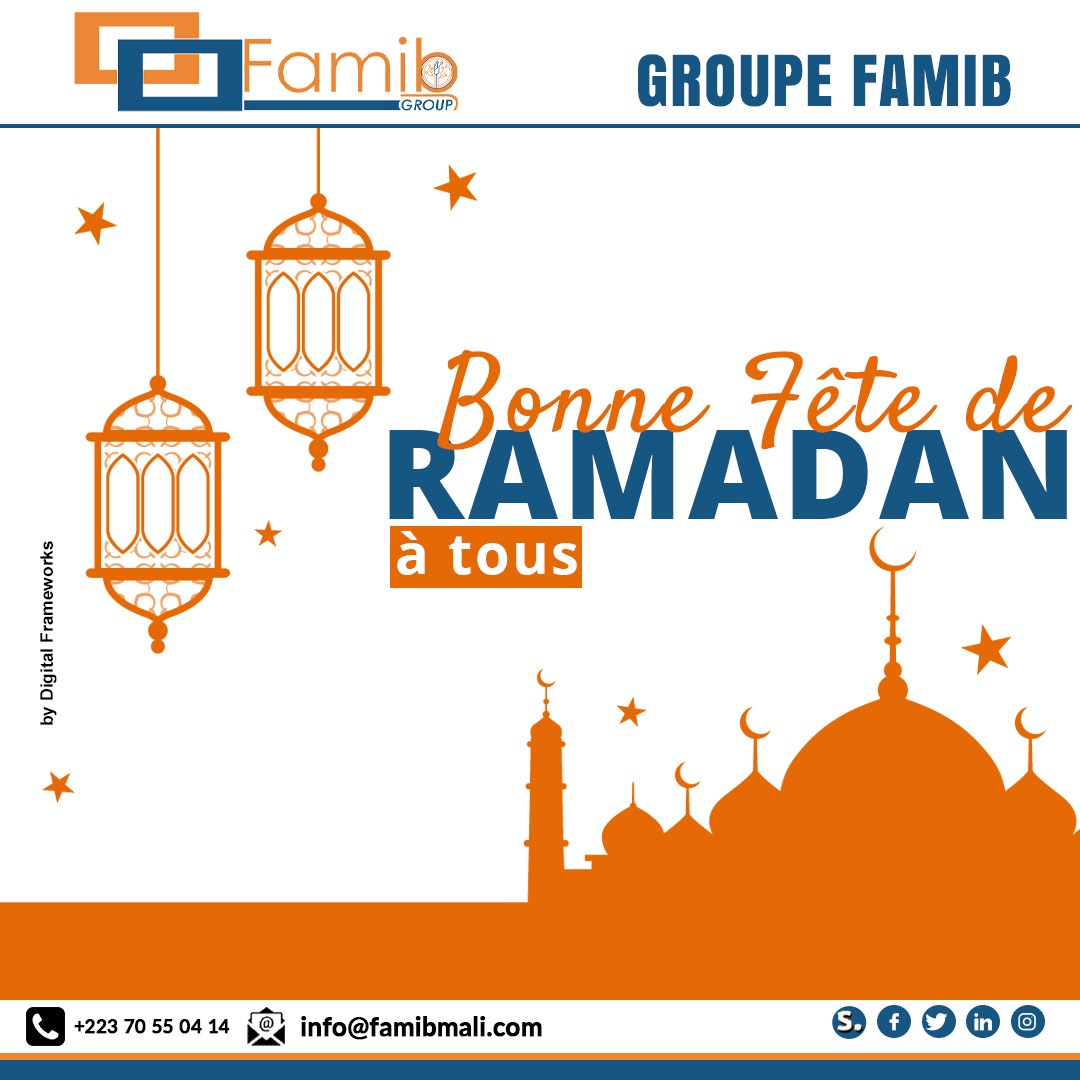 Famibgroup's tweet photo. Groupe FAMIB vous souhaite une très bonne fête de Ramadan ☪️
Nous restons convaincu que la meilleure fête reste celle que l’on partage avec nos familles, nos proches. Nous profitons de cette occasion pour adresser nos meilleurs vœux de célébration à tout un chacun.
#FAMIB https://t.co/iwoshXuNH2