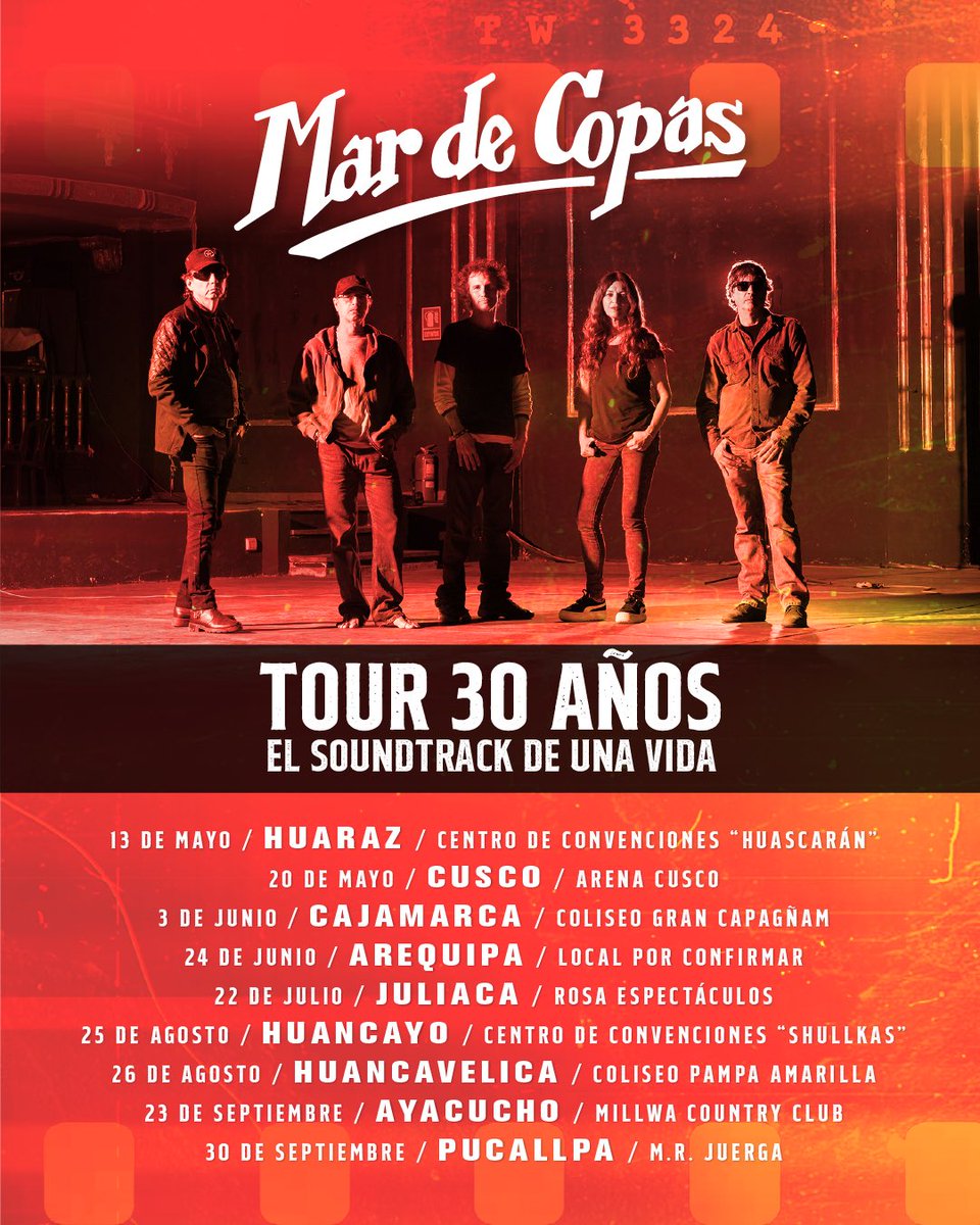 ¡1ERA SORPRESA DE ANIVERSARIO!

Estos 30 AÑOS queremos que SUENEN en todo el Perú, por eso hemos programado un TOUR en más de 9 ciudades para celebrar #ElSoundtrackDeUnaVida

Pronto se unirán más ciudades para corear juntos mardecoooo, mardecoooo, ¿preparados?

#MarDeCopas
