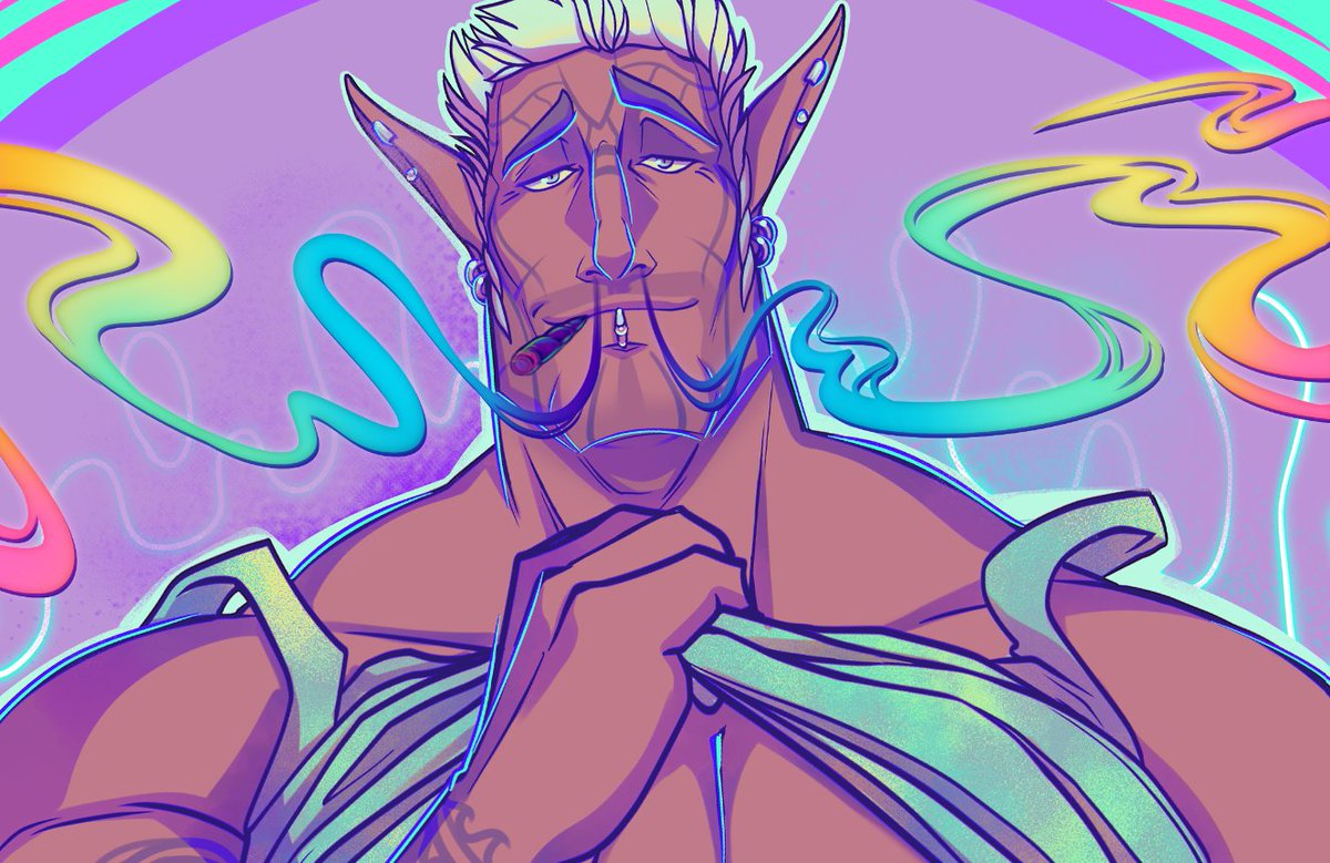 nsfw_elfdad's tweet photo. 'Boutta start listing Ceran's species as "high elf" because he likes to p a r t y.🌿

I wanted to squeeze in some hot baked arts for 4/20 since this is my first year properly imbibing on it! Could not tell you if this looks good or not at this point I am three sheets to the wind. https://t.co/FpzpoHifCy