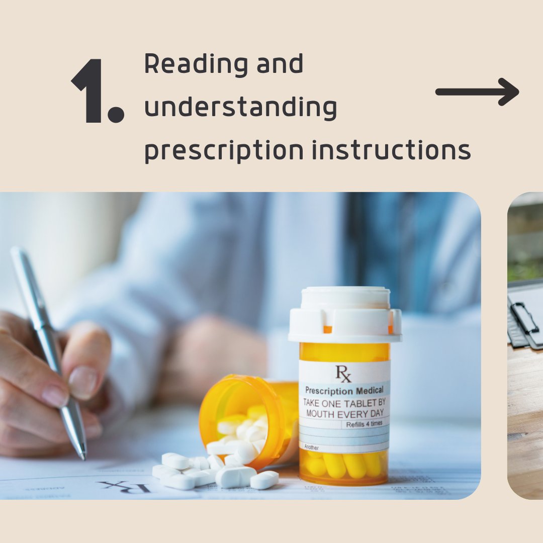 HealthLitTX's tweet photo. Proper health literacy is vital for good health outcomes. Swipe to see examples of 4 tasks that require health literacy! 

Learn more at https://t.co/C3g1ZGwD33! 

#health #healthcare #publichealth #healthliteracy #community #equity #education #nonprofit https://t.co/rEMfdRUTAe