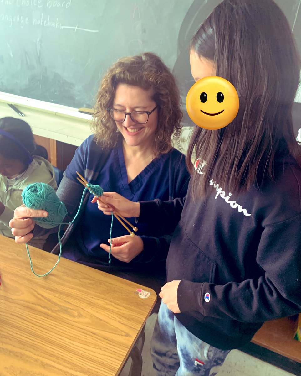 Students helping me with my first foray into knitting. Thanks to Ms. Galbraith for starting the Junior Knitting Club at Norseman. Lifelong learning is the best! 😄🧶 <a href="/NorsemanTweet/">Norseman JMS</a> <a href="/NjmsCouncil/">Norseman SAC</a>