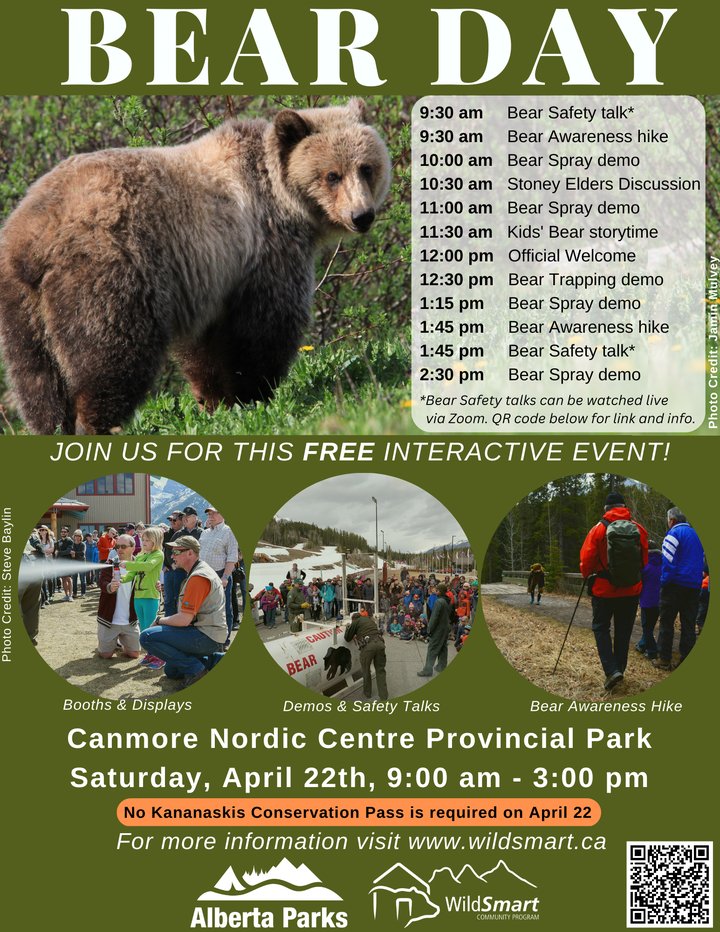 🐻 Bear Day at Canmore Nordic Centre is an awesome opportunity to learn bear safety tips from WildSmart and Stoney Elders, how to use bear spray, and more.

#ABparks #wildsmart #explorecanmore facebook.com/47466470133334…