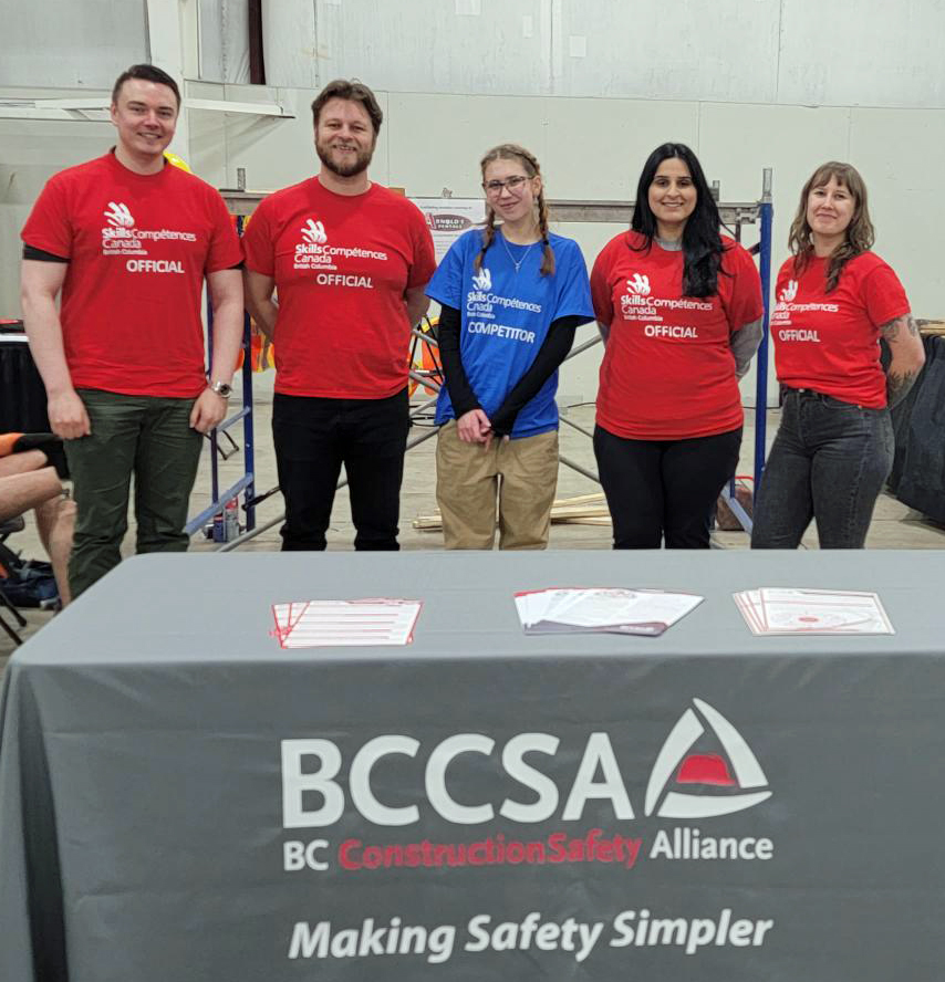 BCCSABeSafe's tweet photo. The BCCSA was proud to host the Workplace Safety Competition at SkillsBC this past Wednesday at the TRADEX in Abbotsford! Here is the judging team with our gold medal winner, Nyla S. of Victoria! Congrats, Nyla, and good luck at Nationals! #BCCSABeSafe https://t.co/OljZ40aLCl