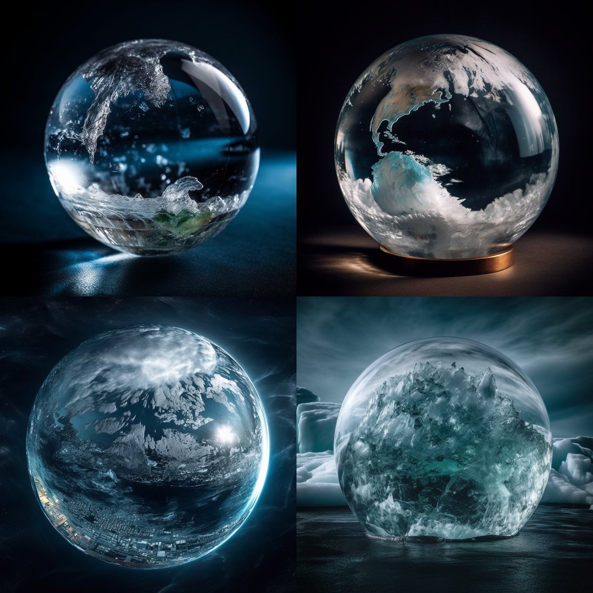 MatthieuROSSI1's tweet photo. AI: Midjourney
Version: 5
Prompt : the planet earth contained in a sphere of ice https://t.co/RsJ2CS63fp