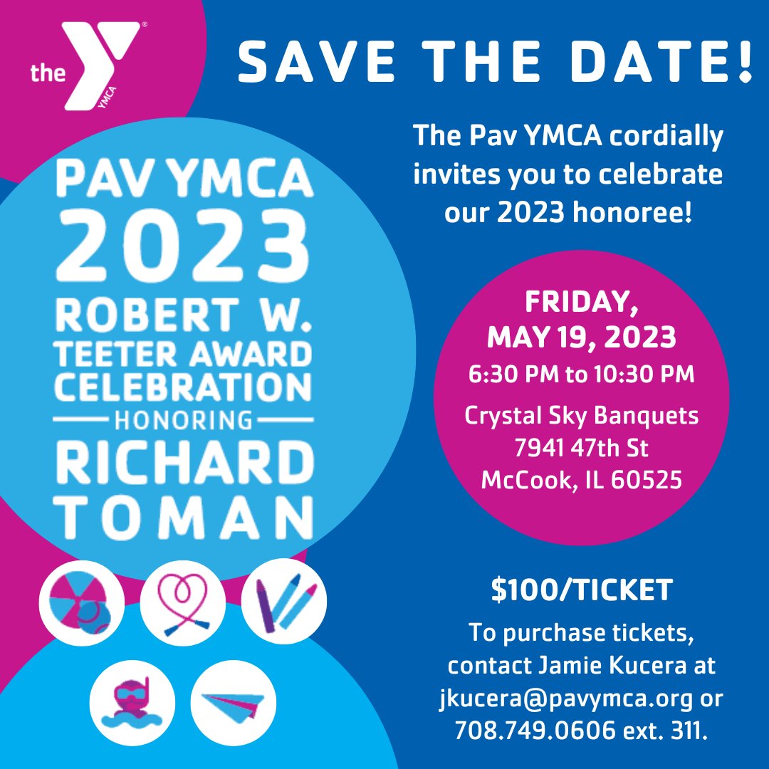 PavYMCA's tweet photo. Join us for an evening of food, friendship &amp; fun at our 2023 Robert W. Teeter Award Celebration honoring Richard Toman on Fri, 5/19 from 6:30-10:30p at Crystal Sky Banquets! 🎉 $100/ticket. Sponsorship/donation opportunities: https://t.co/fx9p2bqL5D
#PavYMCA #ForABetterUs https://t.co/ibbIdk6s14