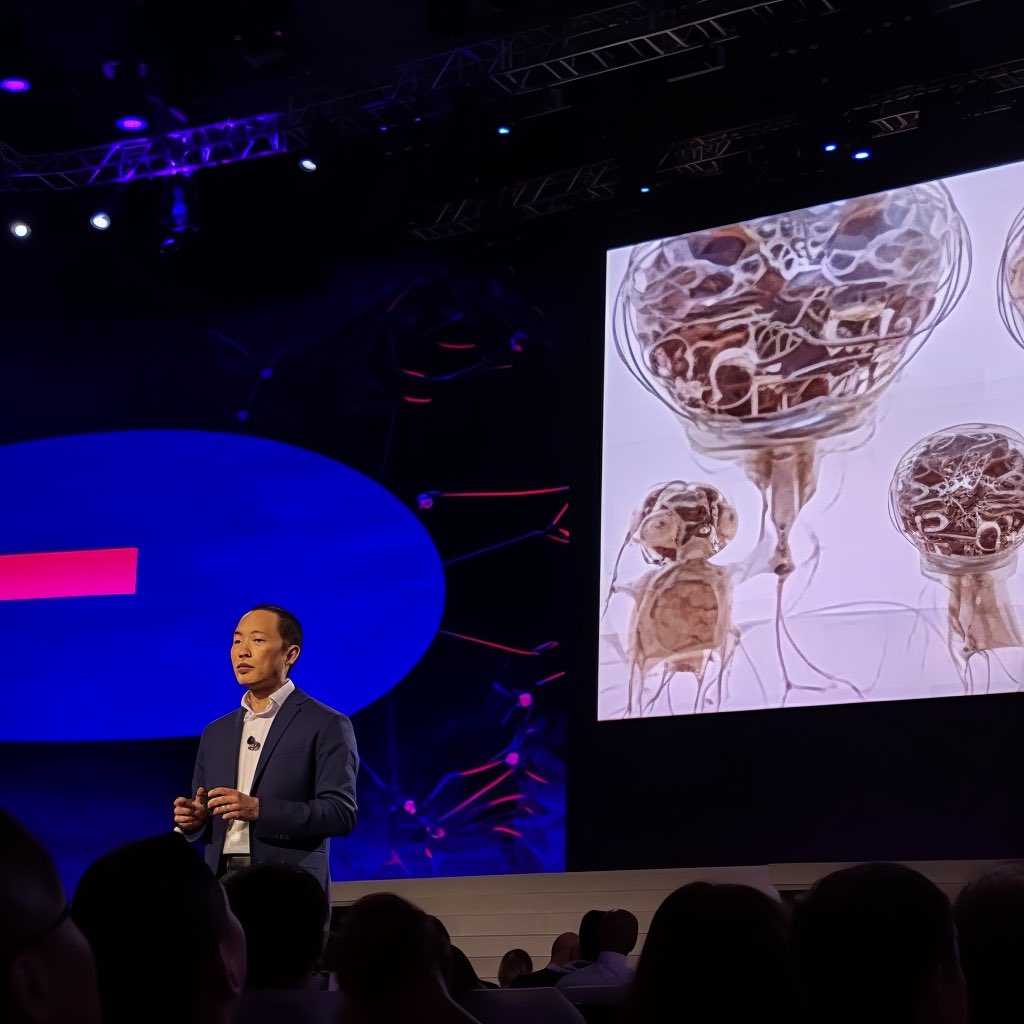 mikiane's tweet photo. AI generated photography of a TED talk about generative AI. #TED23 #TED2023 #session10 #midjourney https://t.co/pR2ZkccvyU