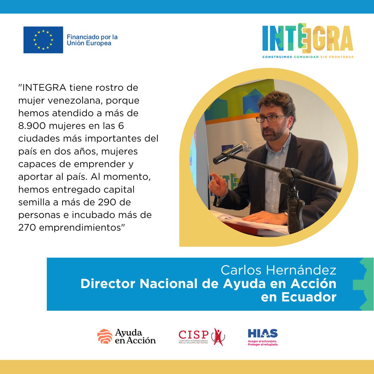 integraecua's tweet photo. ¡En el #ProgramaIntegra sabemos que el emprendimiento transforma vidas y es una herramienta potente de integración social! 🙌🇻🇪 🇪🇨
#ConstruimosComunidadSinFronteras
INTEGRA es financiado por la @UEenEcuador e implementado por @ayudaenaccionec, @CISPalc y @HIAS_ECUADOR . https://t.co/gbyAvkNerr