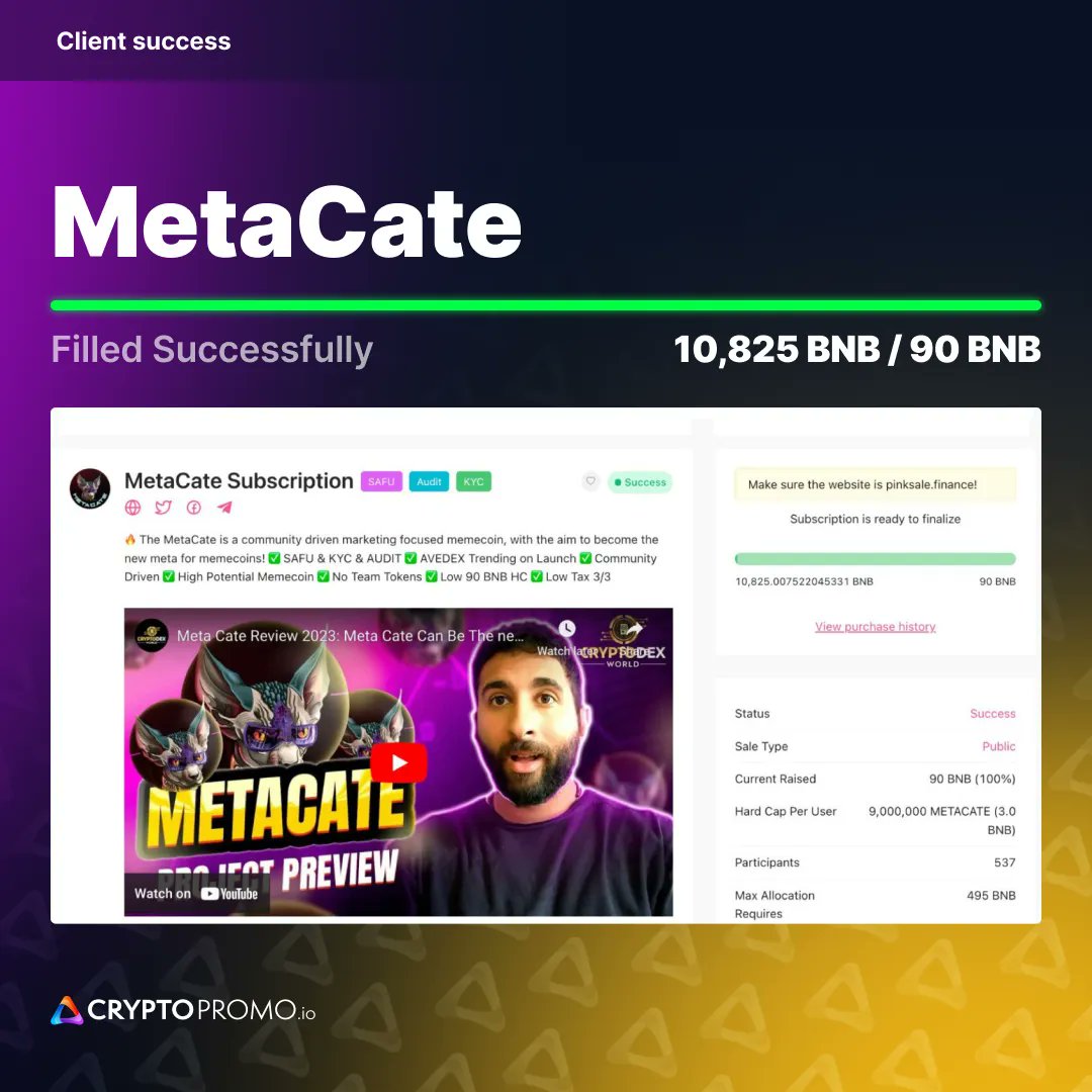 CryptoVPromo's tweet image. MetaCate AI is making waves in the world of AI, and we are proud to be a part of their success story! Discover how we're helping this innovative company achieve its goals. Link in bio!

#CryptoInfluencerMarketing #CryptoSuccessStories #InfluencerMarketingAgency #CryptoMarketing
