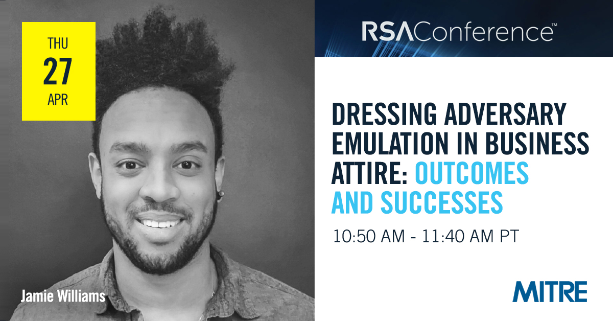 MITREattackDef's tweet image. Learn from @MITREattack subject matter expert @jamieantisocial as he explores various examples of using adversary emulation to identify and deliver impactful business outcomes on Thursday, April 27, 10:15-11:40 PT at @RSAConference. hubs.ly/Q01Mh-0Y0