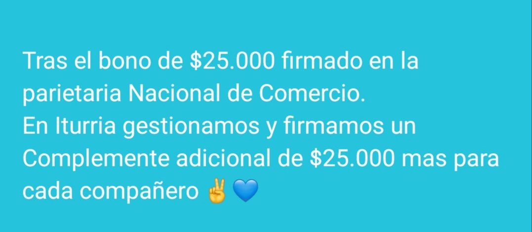TejeraLeandro's tweet photo. Tras el bono de $25000 en la paritaria Nacional.. en #ITURRIA Gestionamos un Complemento de $25000 más..  Firmando un bono total de $50000 para cada compañero ✌💙 
@CarlosPerezSEC @OscarTedescoSEC @NatyGonzalezSEC @MGonzalezSEC @m_migliore @moralesjorgeru https://t.co/Ey9qp83G81