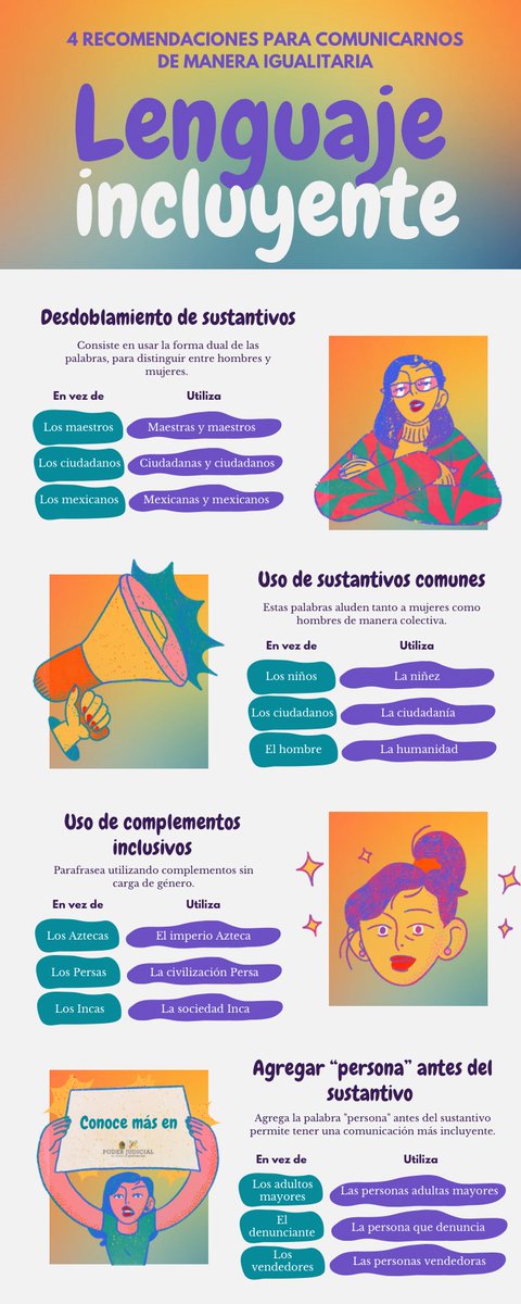 TribunalDig's tweet image. Lenguaje incluyente en la comunicación institucional

Es un modo de expresión oral, escrito y visual que busca dar igual valor a las personas al poner de manifiesto la diversidad que compone a la sociedad y dar visibilidad a quienes de ella participan.🩵💛💚🤍