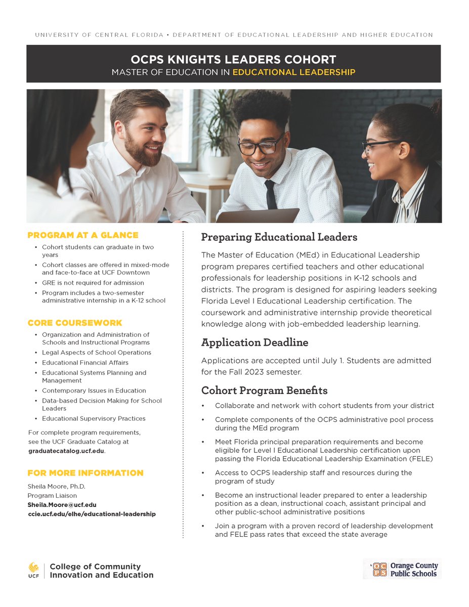 ocpsPL's tweet photo. Interested in pursuing a Master's degree in Ed. Leadership & joining the OCPS AP Pool? Join us on April 24 at 5:30PM in the RBELC Boardroom for an information session on UCF's OCPS Knights Leaders Cohort! Register to attend at https://t.co/cnoph6ZcEN
#GoKnights #ocpsCAO #ocpsPL https://t.co/rO3ei17cwU