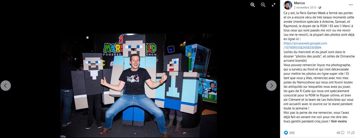 GamerDigital's tweet photo. Petite pensée pour Raymond lors du dernier #MarcusStream. Il fut le Doyen de la #PGW et tu l'as rencontré en 2015 @Marcuszeboulet. Étant donné que c'est aussi l'année où nous nous sommes rencontrés, j'ai conservé ta publication Facebook en souvenir de ce grand moment. 😎 https://t.co/R6905wirjY
